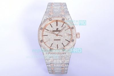 Iced Out Audemars Piguet 15400 Replica Royal Oak Two Tone Rose Gold Watch 41MM